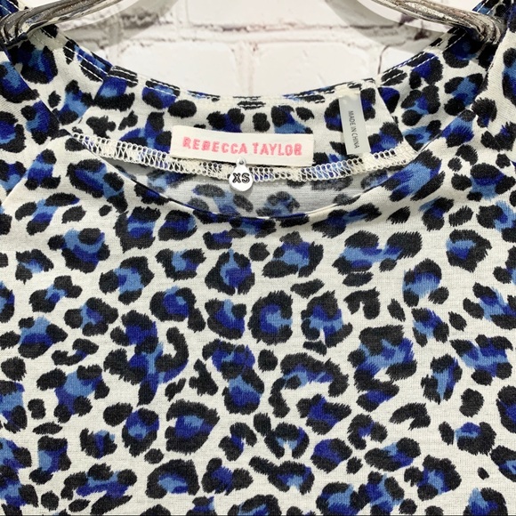 Rebecca Taylor Leopard Peplum Top Blue Size XS - Picture 7 of 8
